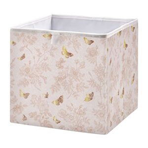 kigai floral golden butterfly bow storage box, foldable storage bins with handle, decorative closet organizer storage boxes for home
