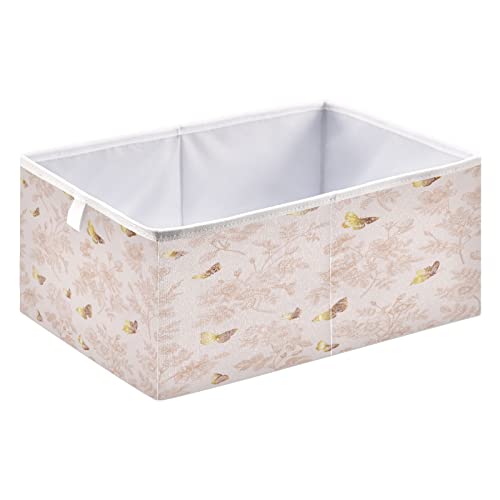 Kigai Floral Golden Butterfly Bow Storage Box, Foldable Storage Bins with Handle, Decorative Closet Organizer Storage Boxes for Home