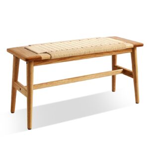 Vadisun 100% Solid Oak Wood Bench,Hand Woven Chair Surface Design,Solid Structure of Chair Legs,Bedroom Bench/Entryway Bench/Dining Bench (Original Wood,31.49”*11.81”*15.98”)