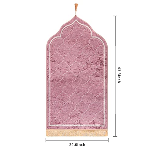 QQXX Prayer Blanket,Thick Soft Velvet Turkish Design,Luxury Prayer mat Rug for Men and Women,Portable Travel Prayer mat,Simple Pocket Prayer Rug,Great Islamic Ramadan Gift (Pink), Pink