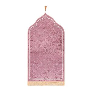 qqxx prayer blanket,thick soft velvet turkish design,luxury prayer mat rug for men and women,portable travel prayer mat,simple pocket prayer rug,great islamic ramadan gift (pink), pink