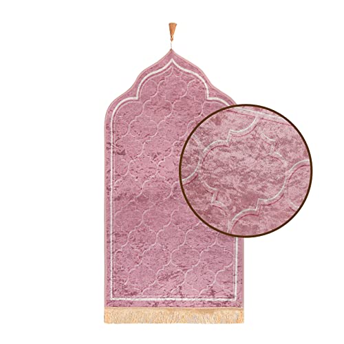 QQXX Prayer Blanket,Thick Soft Velvet Turkish Design,Luxury Prayer mat Rug for Men and Women,Portable Travel Prayer mat,Simple Pocket Prayer Rug,Great Islamic Ramadan Gift (Pink), Pink