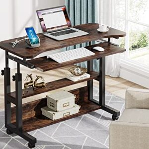 Tribesigns Portable Desk with Wireless Charging Station, Height Adjustable Side Table Sofa Couch Bedside Laptop Computer Cart with USB Ports, Mobile Small Standing Desk with Keyboard Tray