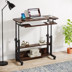 Tribesigns Portable Desk with Wireless Charging Station, Height Adjustable Side Table Sofa Couch Bedside Laptop Computer Cart with USB Ports, Mobile Small Standing Desk with Keyboard Tray