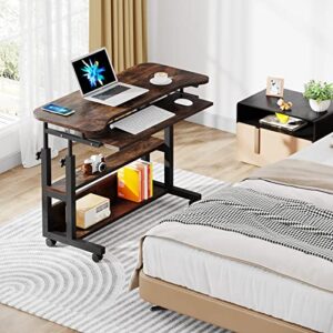 Tribesigns Portable Desk with Wireless Charging Station, Height Adjustable Side Table Sofa Couch Bedside Laptop Computer Cart with USB Ports, Mobile Small Standing Desk with Keyboard Tray