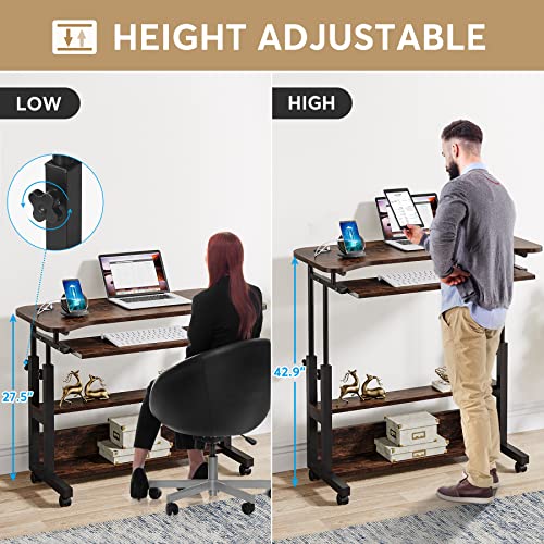 Tribesigns Portable Desk with Wireless Charging Station, Height Adjustable Side Table Sofa Couch Bedside Laptop Computer Cart with USB Ports, Mobile Small Standing Desk with Keyboard Tray