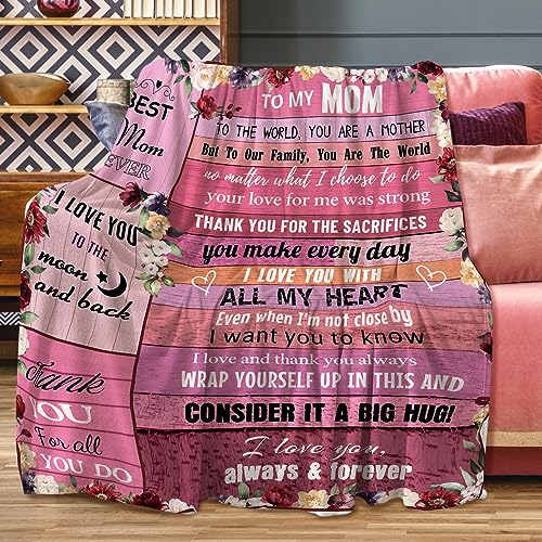 Jzufnap Gifts for Mom Blanket, Mom Blanket from Daughter, Ultra-Soft Fleece Flannel Mother Throw Blankets for Warm Birthday Present, Thanksgiving Day and Mother Day, 50" x 60"
