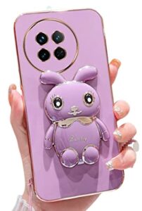 lozeguyc for oneplus 11 5g case 3d cute cartoon hidden rabbit kickstand design for women girls,luxury plating glitter soft silicone girly phone case with camera protection cover for oneplus 11 purple