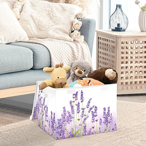 WELLDAY Lavender Flowers Storage Baskets Foldable Cube Storage Bin with Lids and Handle, 16.5x12.6x11.8 In Storage Boxes for Toys, Shelves, Closet, Bedroom, Nursery