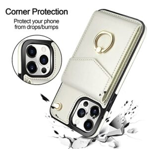 HianDier for iPhone 12 Pro MAX 6.7-inch Wallet Case with Bracelet Chain + Camera Lens Protector, with RFID Blocking Card Holder 360° Rotation Ring Stand Kickstand Protective PU Leather Cover, Beige