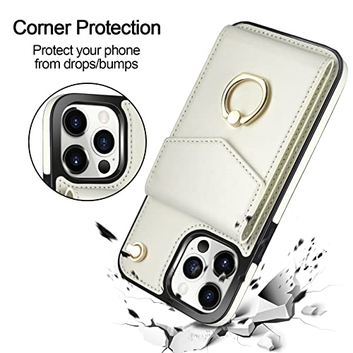 HianDier for iPhone 12 Pro MAX 6.7-inch Wallet Case with Bracelet Chain + Camera Lens Protector, with RFID Blocking Card Holder 360° Rotation Ring Stand Kickstand Protective PU Leather Cover, Beige