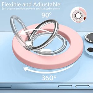 BF2JK Magnetic Phone Ring Stand Holder Compatible with Magsafe Silicone Cushion Magnetic Finger Ring Grip for iPhone 14 13 12, Pro,Pro Max, Mini, Pink