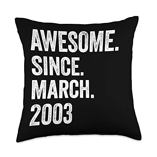 20 Birthday Ideas by Birnux 20 Years Old Awesome Since March 2003 20th Birthday Throw Pillow, 18x18, Multicolor