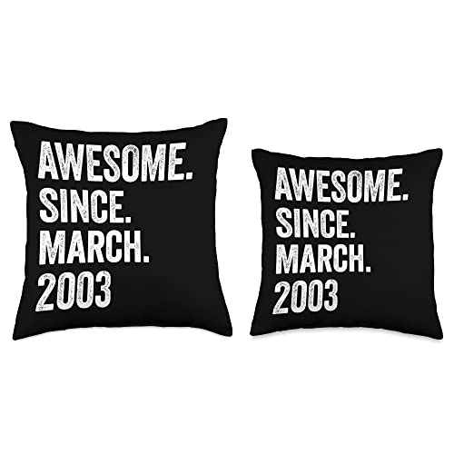 20 Birthday Ideas by Birnux 20 Years Old Awesome Since March 2003 20th Birthday Throw Pillow, 18x18, Multicolor