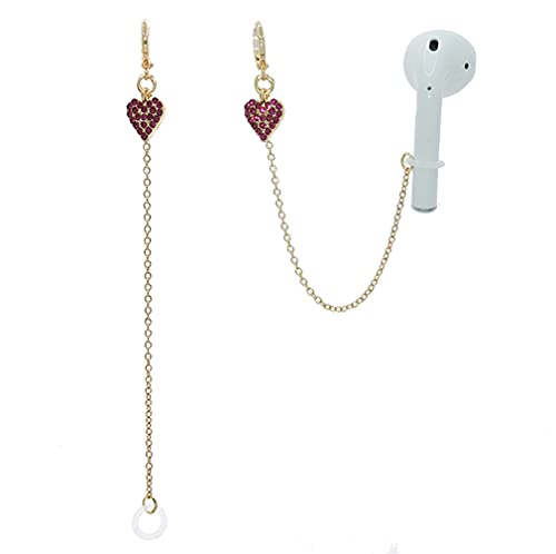 Pink Diamond Heart Airpod Earrings Anti Lost Earring Strap for Airpods Anti Lost Strap for Airpods Pro, Wireless Earhooks Earbuds Earphone Holder Connector, Compatible with Airpods 1&2&3/Pro