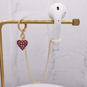 Pink Diamond Heart Airpod Earrings Anti Lost Earring Strap for Airpods Anti Lost Strap for Airpods Pro, Wireless Earhooks Earbuds Earphone Holder Connector, Compatible with Airpods 1&2&3/Pro