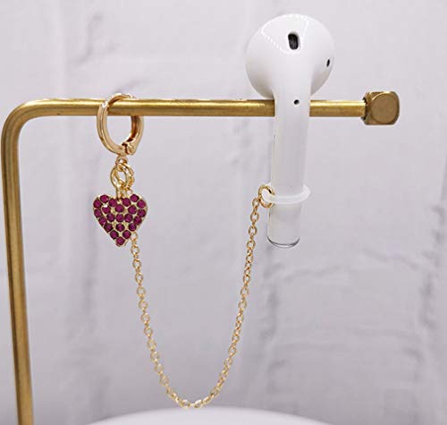 Pink Diamond Heart Airpod Earrings Anti Lost Earring Strap for Airpods Anti Lost Strap for Airpods Pro, Wireless Earhooks Earbuds Earphone Holder Connector, Compatible with Airpods 1&2&3/Pro