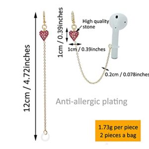 Pink Diamond Heart Airpod Earrings Anti Lost Earring Strap for Airpods Anti Lost Strap for Airpods Pro, Wireless Earhooks Earbuds Earphone Holder Connector, Compatible with Airpods 1&2&3/Pro