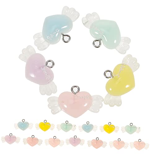 ADOCARN 54 Pcs Heart Pendant Heart Dangle Charms Angel Wings Charm Pendants Love Necklace Earring Charms for Jewelry Making Dijes Para Bisuteria Heart Charms Heart Spacer Suite Resin Gold