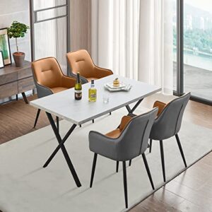 TUKAILAI Modern Accent Chairs Set of 4, Ergonomic PU Leather Upholstered Kitchen Dining Chair with Padded Seat and Metal Legs, Occasional Armchair for Leisure Lounge Reception (Brown + Grey)