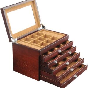 Yalych Jewelry Box Jewelry Case Wood Jewelry Box 6 Layer Jewelry Case with Mirrored Watch Organizer Huge Box Jewelry Organizer