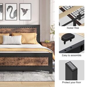 Keyluv King Size Bed Frame with 4 Storage Drawers, Rivet Modern Headboard and Footboard Platform Bed with Solid Wood Slats Support, No Box Spring Needed, Metal Frame Mattress Foundation Noise-Free