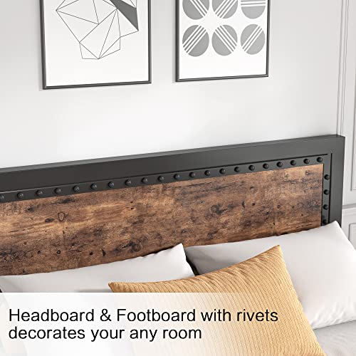Keyluv King Size Bed Frame with 4 Storage Drawers, Rivet Modern Headboard and Footboard Platform Bed with Solid Wood Slats Support, No Box Spring Needed, Metal Frame Mattress Foundation Noise-Free