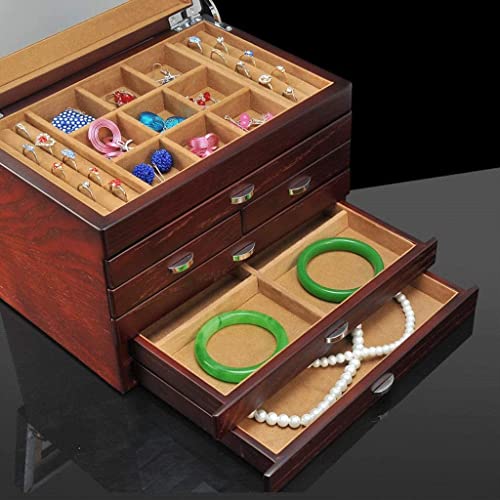 Yalych Jewelry Box Jewelry Case Wood Jewelry Box 6 Layer Jewelry Case with Mirrored Watch Organizer Huge Box Jewelry Organizer