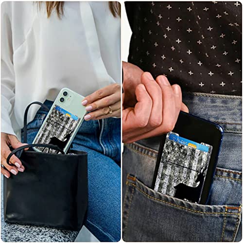 Cell Phone Adhesive Stick On Wallet Sleeve Double Pocket Lycra Credit ID Card Holder Pouch Little Wallet Retro Flag Deer Design for iPhone ipad Samsung Galaxy Android Smartphones