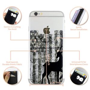 Cell Phone Adhesive Stick On Wallet Sleeve Double Pocket Lycra Credit ID Card Holder Pouch Little Wallet Retro Flag Deer Design for iPhone ipad Samsung Galaxy Android Smartphones