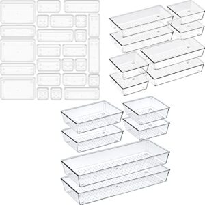 39 pcs large clear plastic drawer organizer set, non-slip/crack bathroom vanity drawer organizer trays dividers, versatile storage bins for makeup, jewelry and office, desk, bathroom, bedroom, kitchen