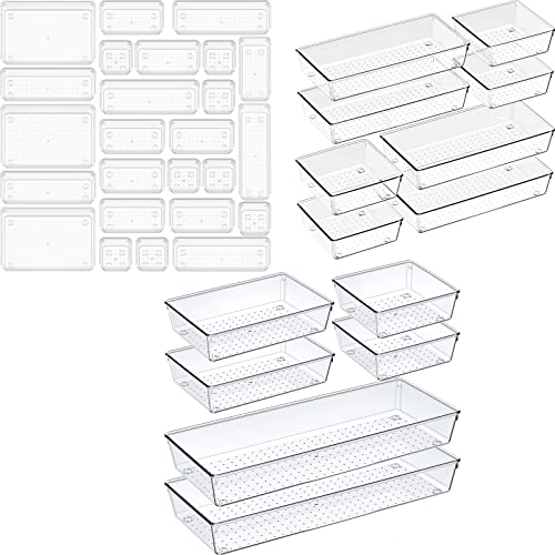 39 PCS Large Clear Plastic Drawer Organizer Set, Non-Slip/Crack Bathroom Vanity Drawer Organizer Trays Dividers, Versatile Storage Bins for Makeup, Jewelry and Office, Desk, Bathroom, Bedroom, Kitchen