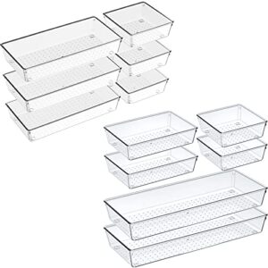 12 pack clear plastic drawer organizer set, acrylic non slip non cracking kitchen drawer storage tray large size divider, multifunctional storage for cosmetics, bathroom, tools, kitchen and office