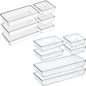 12 Pack Clear Plastic Drawer Organizer Set, Acrylic Non Slip Non Cracking Kitchen Drawer Storage Tray Large Size Divider, Multifunctional Storage for Cosmetics, Bathroom, Tools, Kitchen and Office