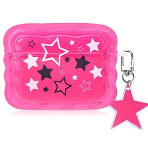 mainrenka cute kawaii airpod pro case pink stars aesthetic design with keychain for girls and women
