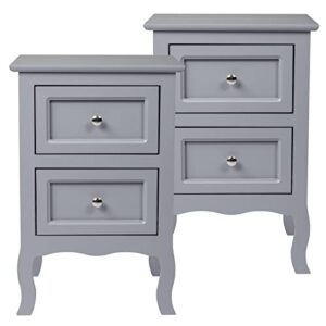 soso-bantian1989 pack of 2pcs grey finish wood nightstand with 2-drawers, bedside cabinet country style bedroom furniture