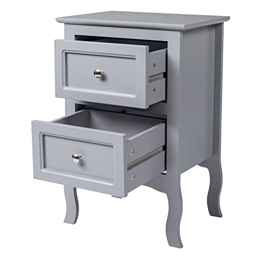 SoSo-BanTian1989 Pack of 2pcs Grey Finish Wood Nightstand with 2-Drawers, Bedside Cabinet Country Style Bedroom Furniture