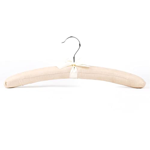 N/A Satin Upholstered Hanger Wooden Sponge Coat Cloth Hanger ( Color : Beige , Size : 38.5*17cm )