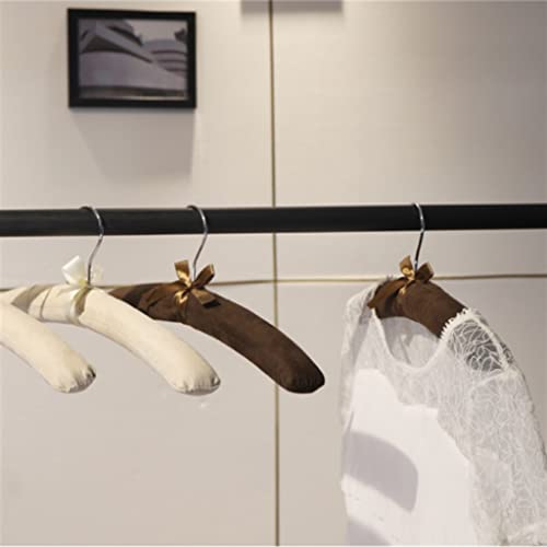 N/A Satin Upholstered Hanger Wooden Sponge Coat Cloth Hanger ( Color : Beige , Size : 38.5*17cm )