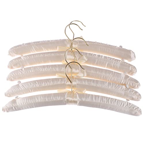 N/A 5pcs 38cm Beige/White Satin Padded Top Hanger Clothes Coat Hanger Gold Hooks ( Color : OneColor , Size : 38cm )