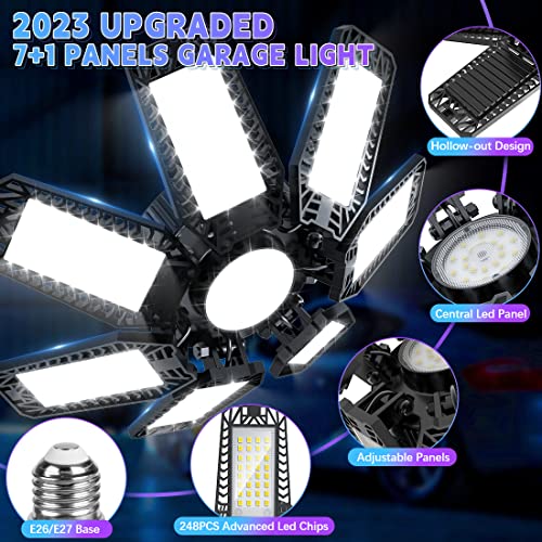 YIVANNUO 10 Pack LED Garage Lights, 200W Super Bright LED Shop Light with 7 +1 Adjustable Panels 20000LM 6500K Deformable Garage Lights Ceiling LED for Garage, Basement, Supermarket