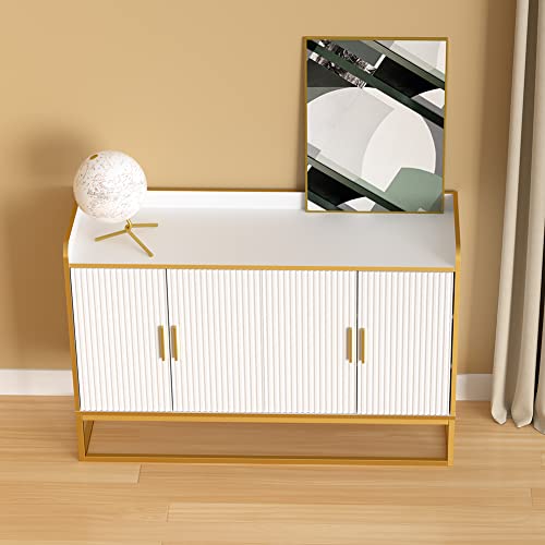 JURMALYN White Sideboard Mid Century Modern Buffet Cabinet Kitchen Storage with Door Adjustable Shelf for Dining Room Living Room Kitchen Farmhouse