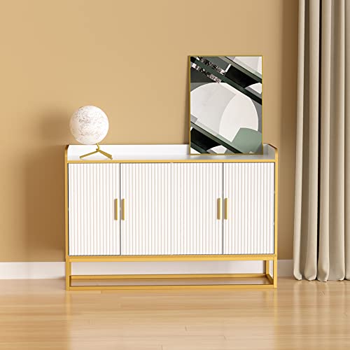 JURMALYN White Sideboard Mid Century Modern Buffet Cabinet Kitchen Storage with Door Adjustable Shelf for Dining Room Living Room Kitchen Farmhouse