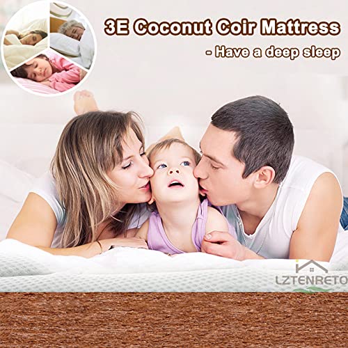 LZTENRETO Firm Coir Mattress, 3E Coconut Coir Mattress Pad, Quiet Coconut Palm Mattress, Thick Coir Mattress Pad in 6cm,9cm,11cm, Foldable (White-A,Sample 18"x18"x2.4")