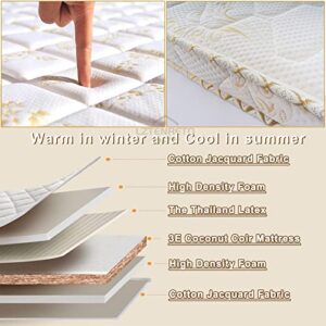 LZTENRETO Firm Coir Mattress, 3E Coconut Coir Mattress Pad, Quiet Coconut Palm Mattress, Thick Coir Mattress Pad in 6cm,9cm,11cm, Foldable (White-A,Sample 18"x18"x2.4")