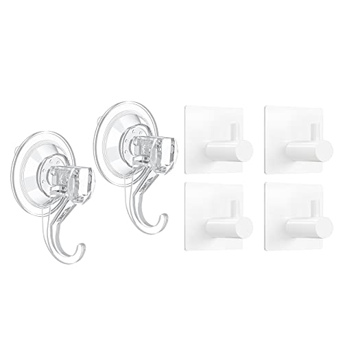 VIS'V 2 Pcs Suction Cup Hooks and 4 Pcs Adhesive Hooks