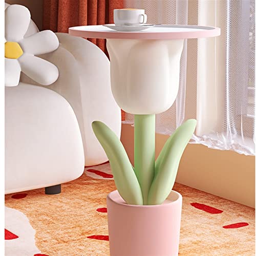 YUZZI Bedroom Table Tulip Coffee Table Bedside Ins Wind Sofa Cute Bedside Table Resin Flower Living Room Small Round Table