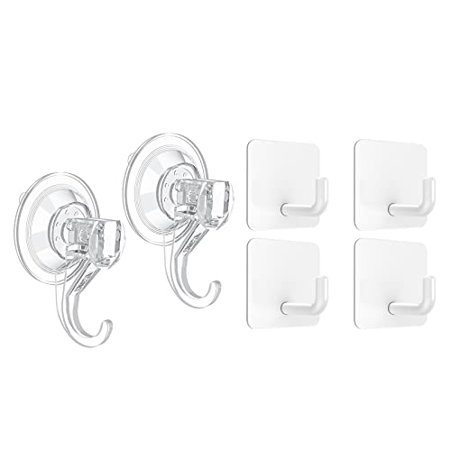 VIS'V 2 Pcs Suction Cup Hooks and 4 Pcs Adhesive Hooks