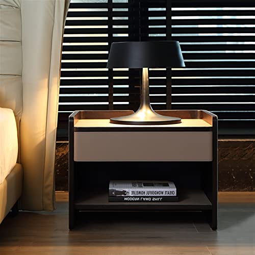 HIGOH Bedside Table Extremely Simple, Quiet Wind Bedside Table, Light Luxury, Hard Leather Living Room, Bedroom, Creative Storage Cabinet