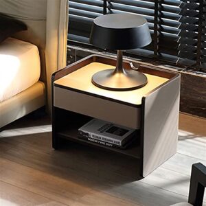 HIGOH Bedside Table Extremely Simple, Quiet Wind Bedside Table, Light Luxury, Hard Leather Living Room, Bedroom, Creative Storage Cabinet